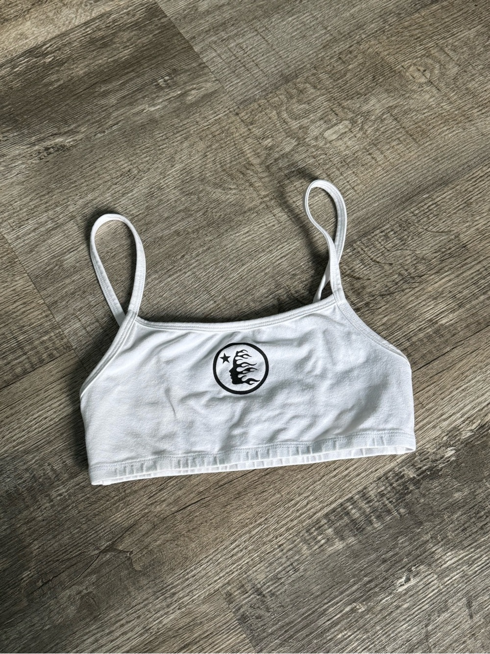 Hellstar White Cropped Spaghetti Strap Bralette